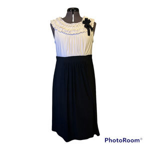 AA Studio AA Womens A Line Dress White Black Color Block Stretch Ruffle Bow 12+